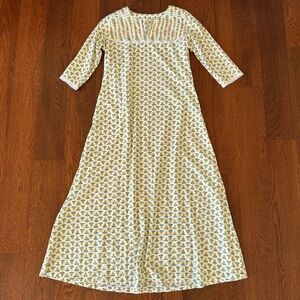 Vintage Cotton Floral Block Print Midi Dress Boho Kaftan S/M